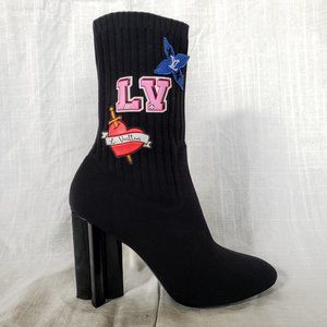 LOUIS VUITTON Black Stretch Fabric Boots Size with Patches sz.41